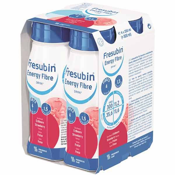 Fresubin Energy Fibre Drink Strawberry 200mL Easybottle Pack 4