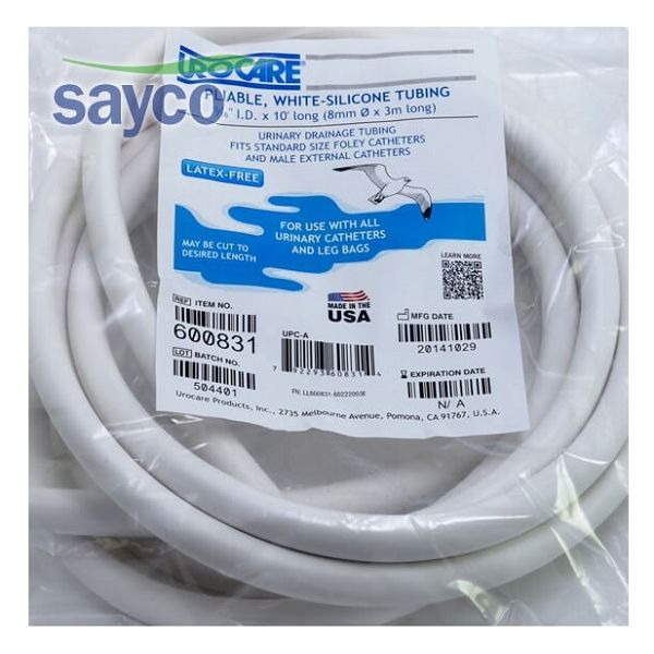 Urocare White Rubber Drainage Tubing 30cm 8mm Inner Diameter