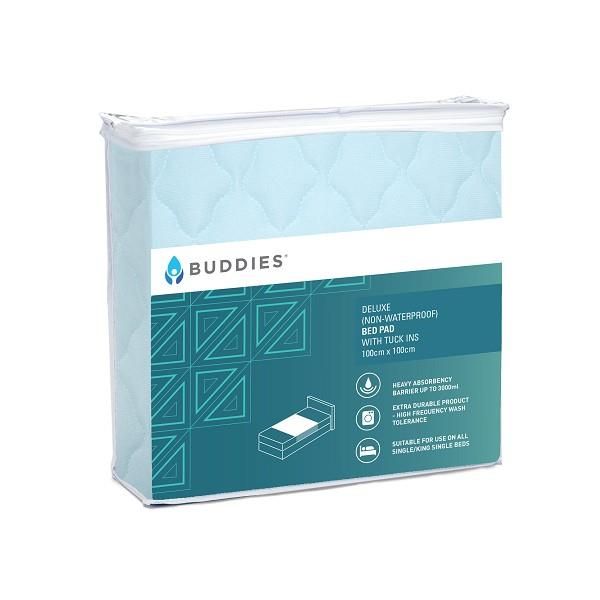 Buddies Bed Pad Delux With Tuck-Ins 1x1m 3000ml Non Waterproof