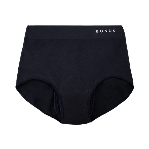 Womens Bonds Comfytails Brief with Pad Size 12 Black 250ml