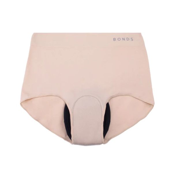 Womens Bonds Comfytails Brief with Pad Size 16 Nude 250ml
