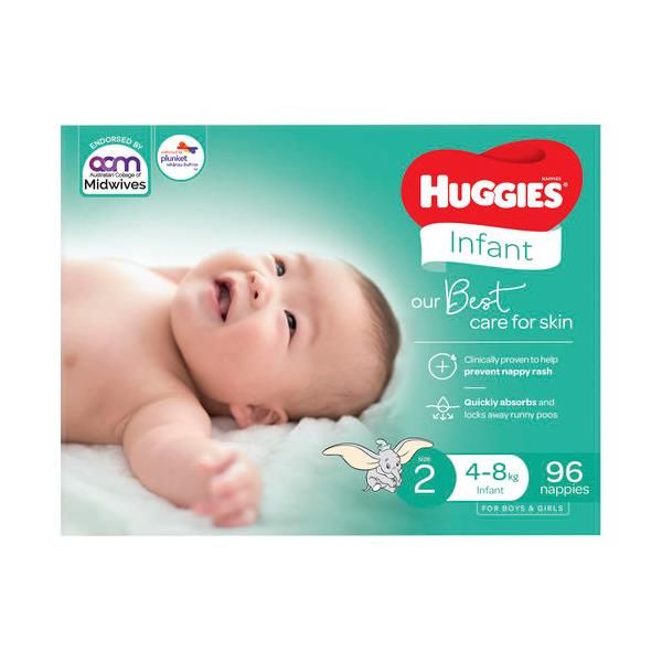 Huggies Nappies  Infant size 2-Unisex 4-8kg  Carton 96