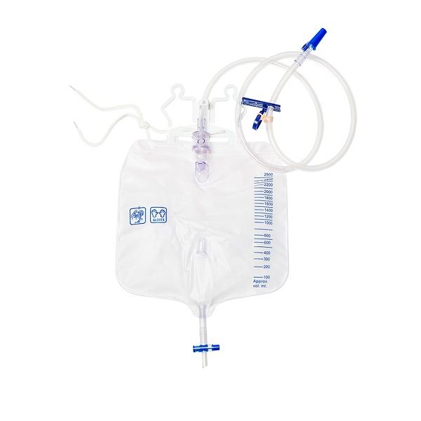 mDevices Hospital Urine Bag 2500mL T Tap Non Return Valve 120cm