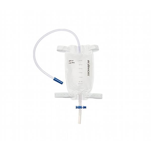 mDevices Leg Bag 500ML T Tap Non Return Valve 50cm Long Tube with Elastic