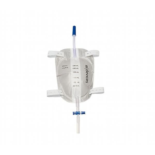mDevices Leg Bag 350ml T Tap Non Return Valve 10cm Short Tube Elastic Strap Box 100