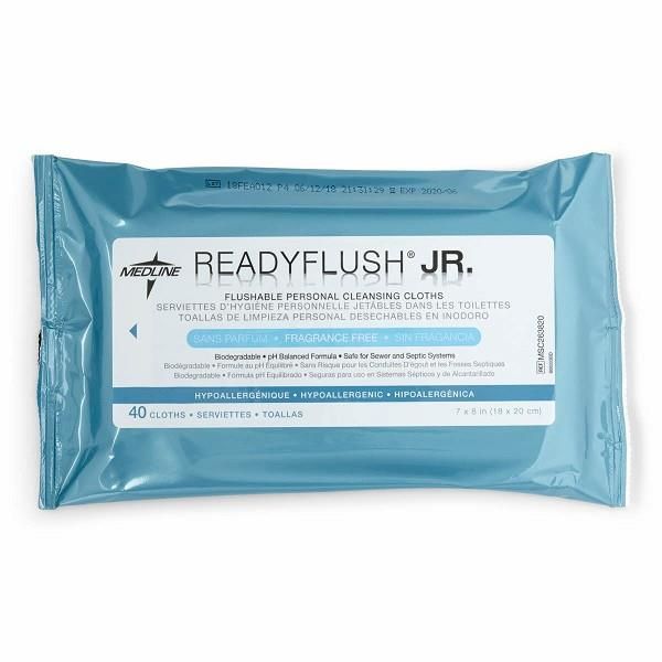 ReadyFlush Flushable Wipes Fragrance Free 18x20cm Pack 40