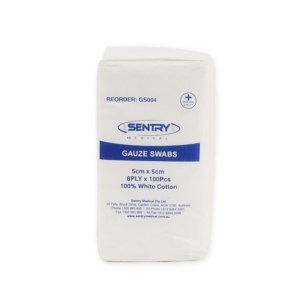 Sentry Gauze Swab 8ply Non Sterile 7.5x7.5cm Pack 100