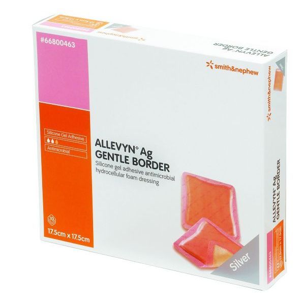 Allevyn Gentle Border Silver Adhesive 17.5x17.5cm