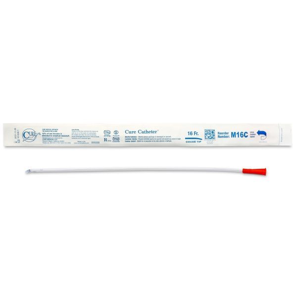Cure Catheter Uncoated Coude Tip FG16 Box 30