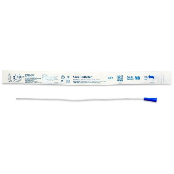 Cure Catheter Uncoated Straight Tip Male FG08 Box 30