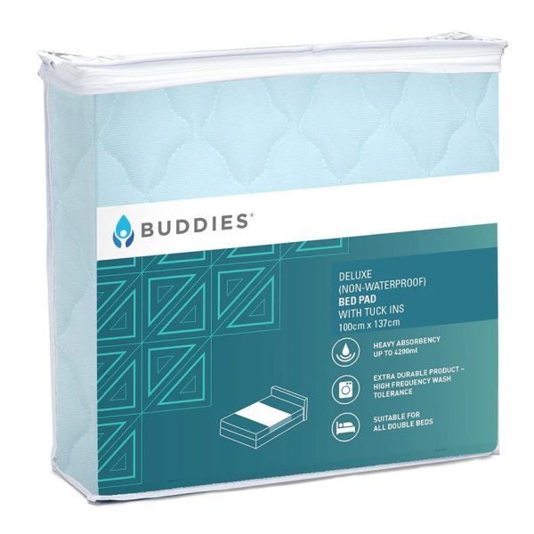 Buddies Delux Bed Pad Double With Tuck-Ins 100x100cm 3000ml