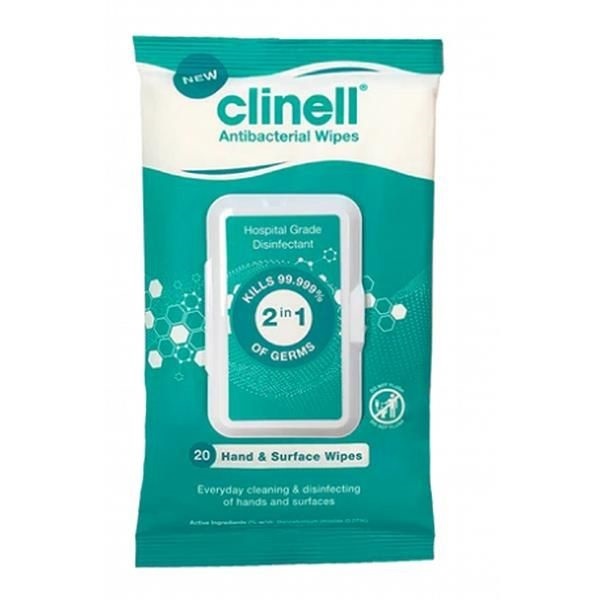 Clinell Hand And Surface Wipes - Pack of 20