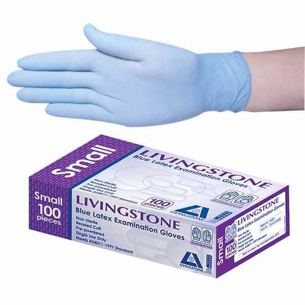 Livingstone low powder Blue Latex Glove Small Pk100
