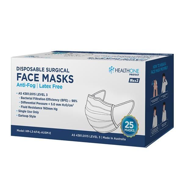 HealthOne Protect Level 3 Anti Fog Surgical Face Mask Box 25