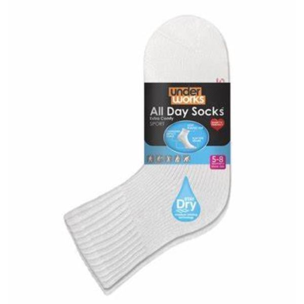 Underworks All Day Socks Ladies Mid Crew Walk White Size 5-8 1 Pair
